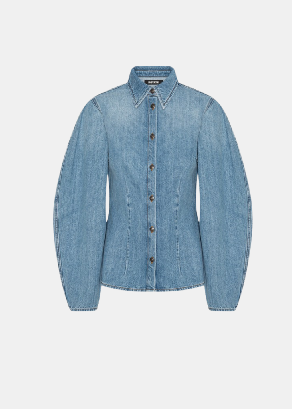 Denim Fitted Camisa — Denim Entallada Manga Larga Cuello Camisero | Rotate