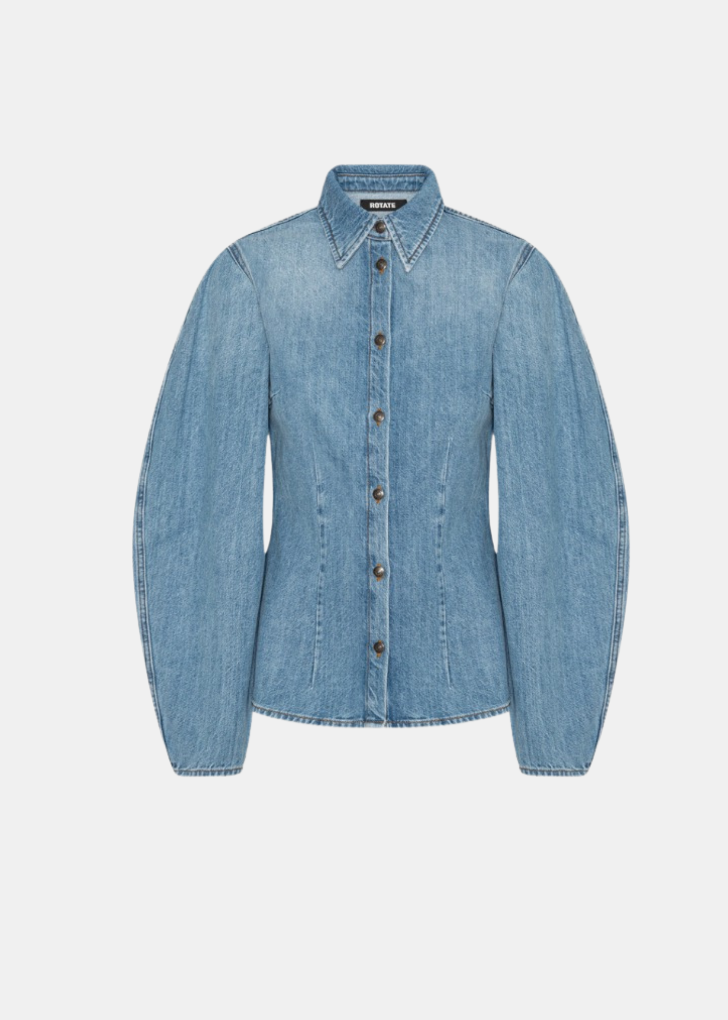 Denim Fitted Camisa — Denim Entallada Manga Larga Cuello Camisero | Rotate