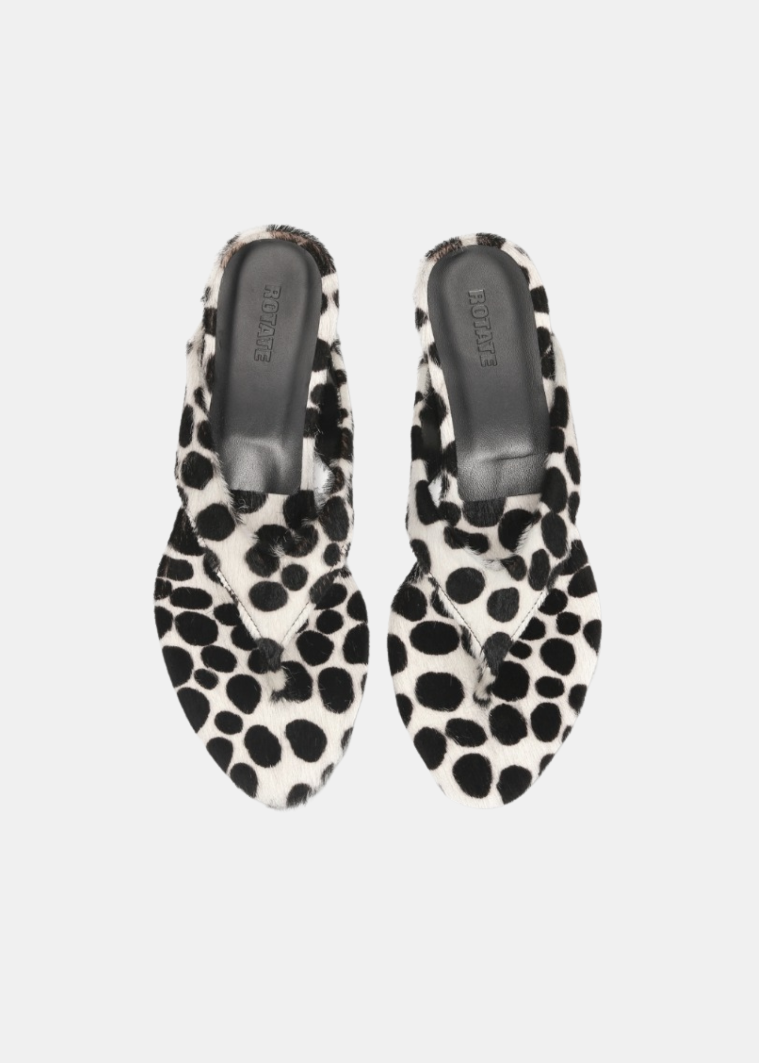 Kitten Heel Fur Mule Estampado Dálmata — Sandalia Thong Pelo Potro | Rotate