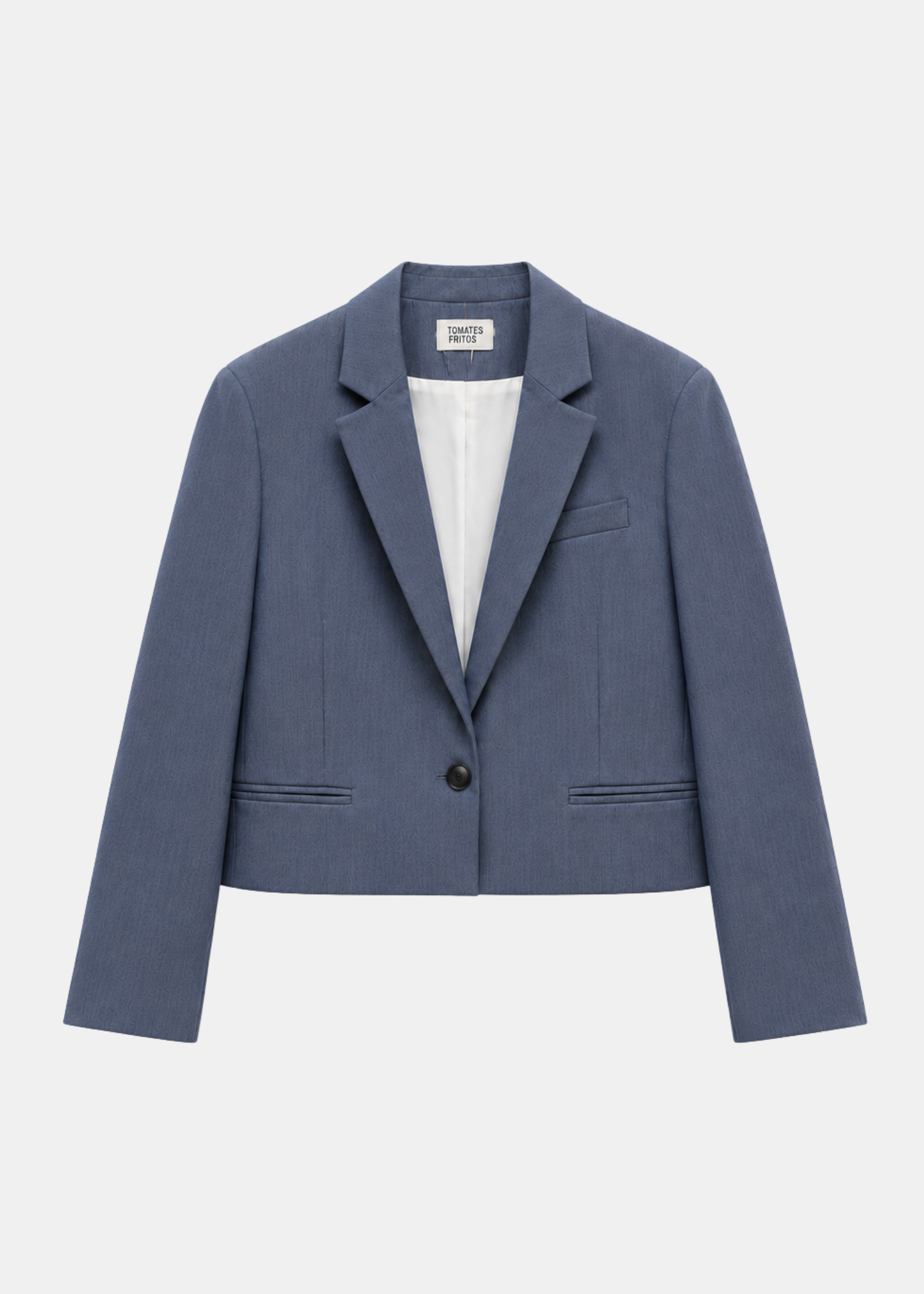Blazer Crop Azul — Corte Corto Cuello Esmoquin Botonadura Simple | Tomates Fritos