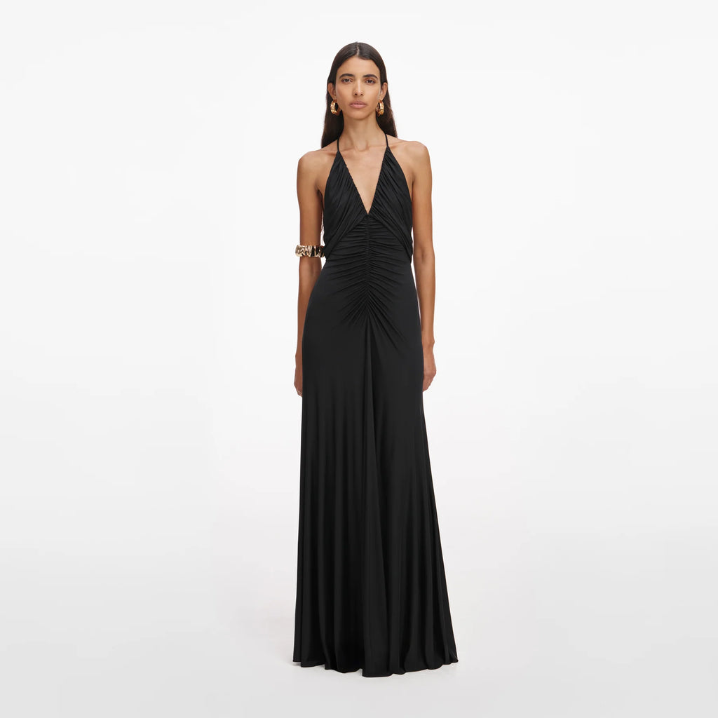 Black Jersey Gathered Vestido