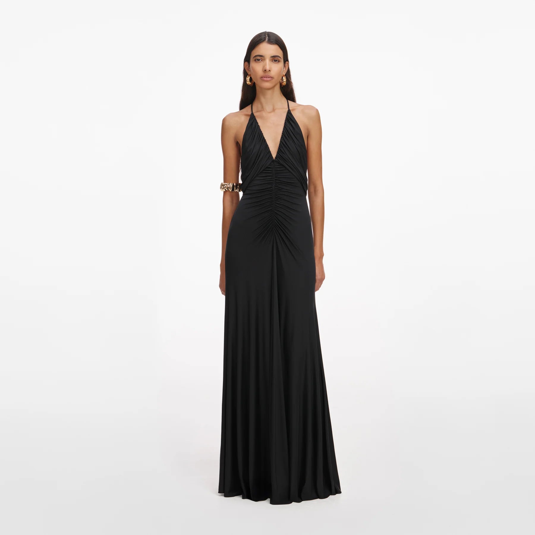 Black Jersey Gathered Vestido