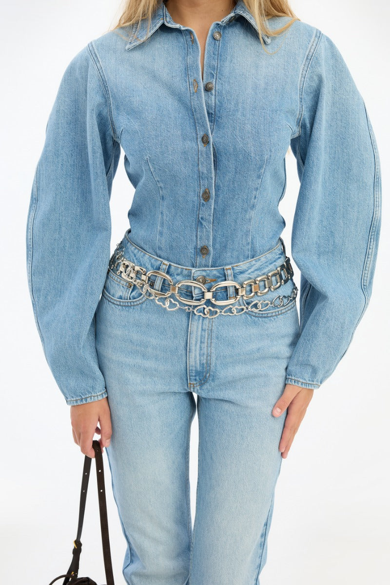 Denim Fitted Camisa.