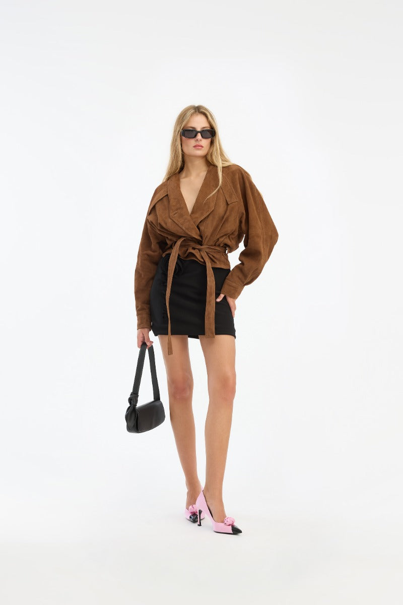 Suede Bomber Jacket — Ante Bomber Cuello Redondo Cremallera | Rotate