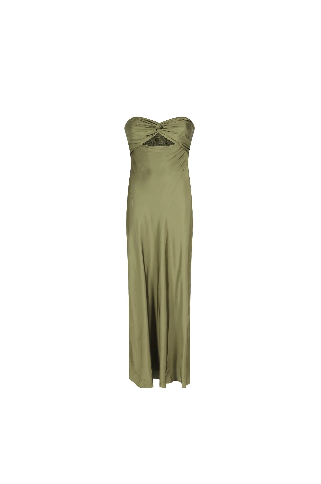 Jetlife Vestido Kaki — Tejido Fluido Midi Manga Larga | Essentiel Antwerp
