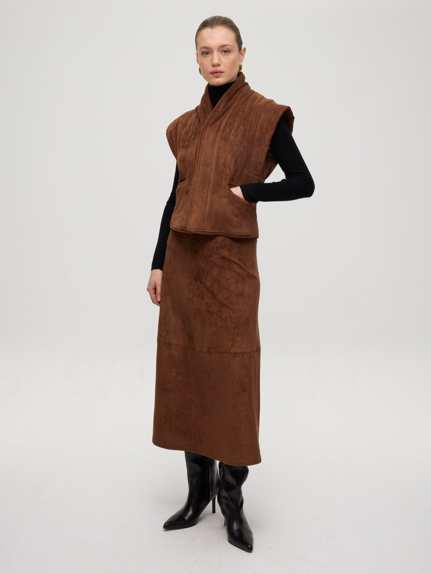 Falda midi Hearst suede