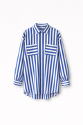 Camisa Rayas Doble Azul — Oversize Manga Globo Bolsillos | Tomates Fritos
