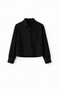 Camisa Popelín Corta Negra — Algodón Cuello Clásico Manga Corta | Tomates Fritos