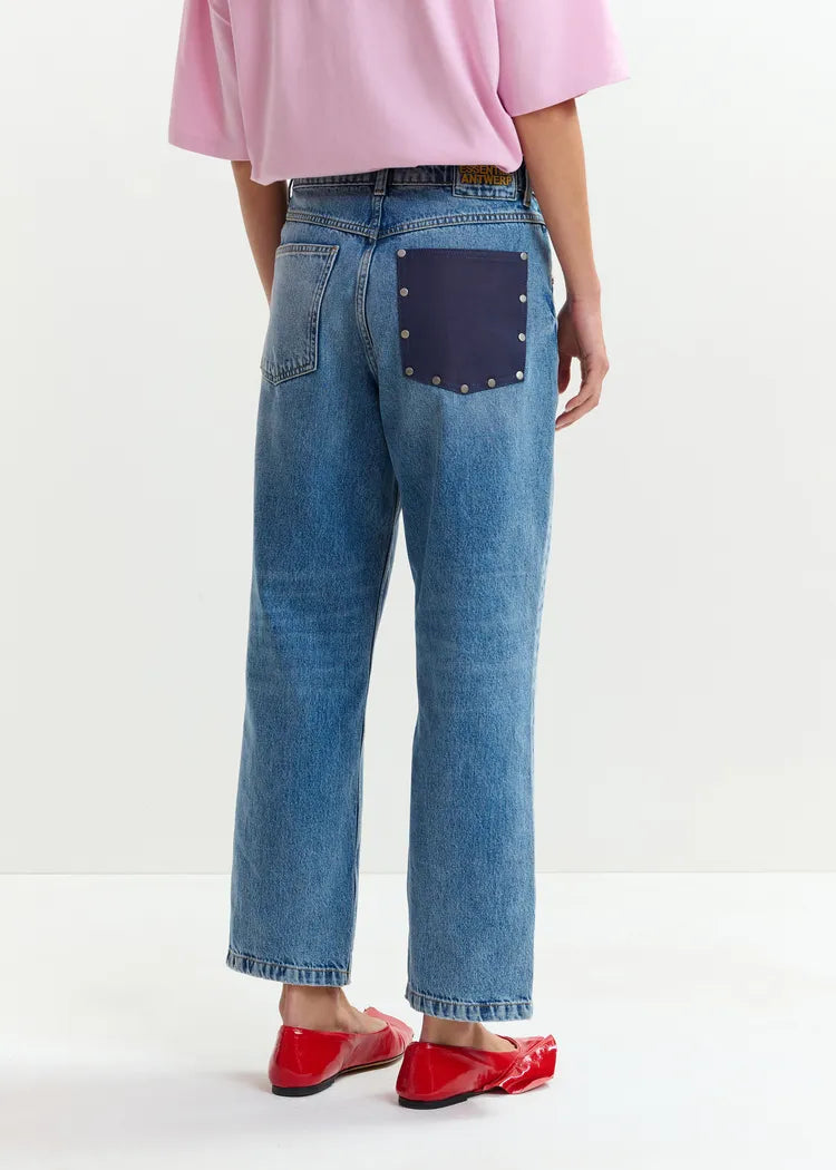 Jansen Jeans Azul — Recto Boyfriend Bolsillo Tachuelas Trabillas | Essentiel