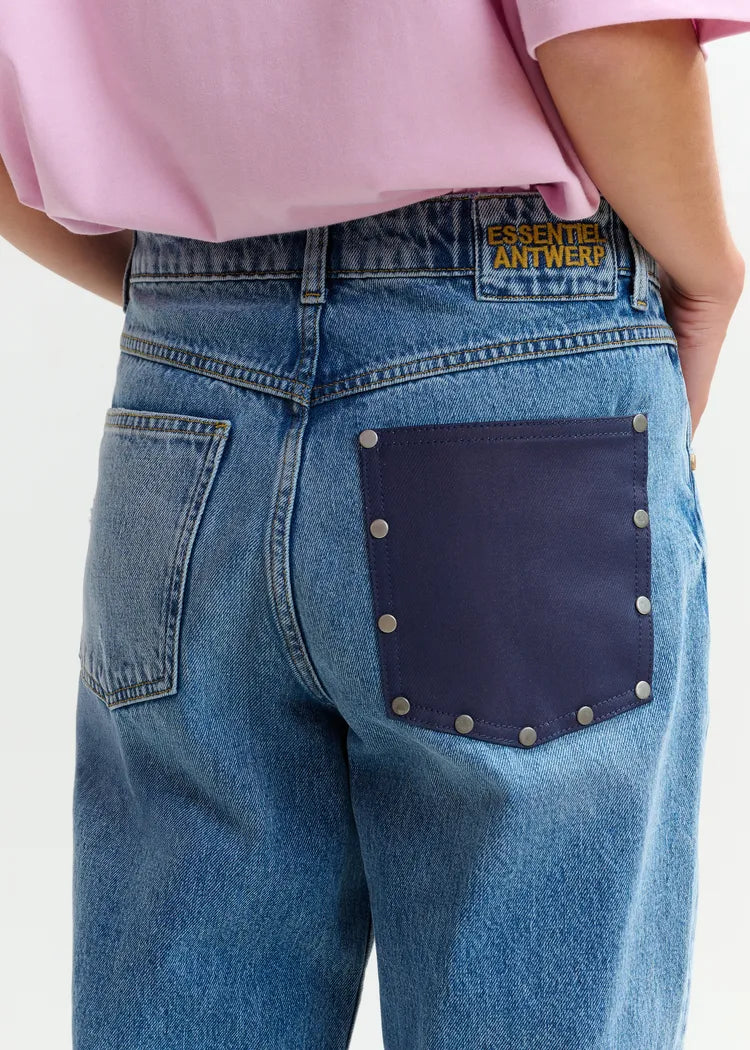Jansen Jeans Azul — Recto Boyfriend Bolsillo Tachuelas Trabillas | Essentiel