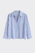 Camisa Rayas Corta Celeste — Manga Corta Cuello Clásico | Tomates Fritos