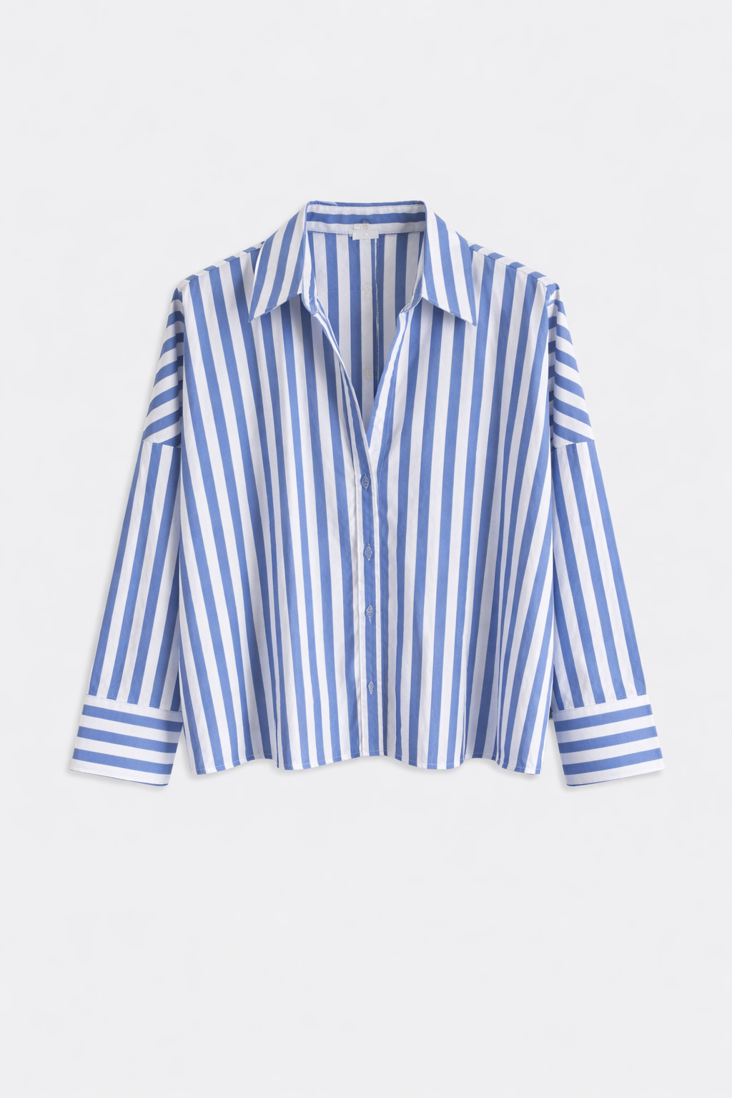 Camisa Rayas Corta Azul — Manga Corta Cuello Clásico | Tomates Fritos
