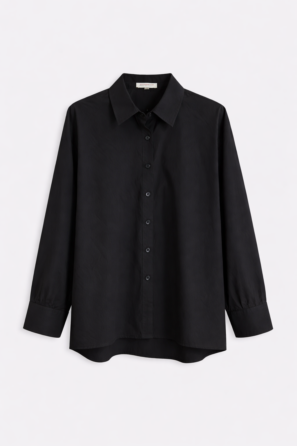 Camisa Popelín Larga Negra — Algodón Cuello Clásico Manga Larga | Tomates Fritos