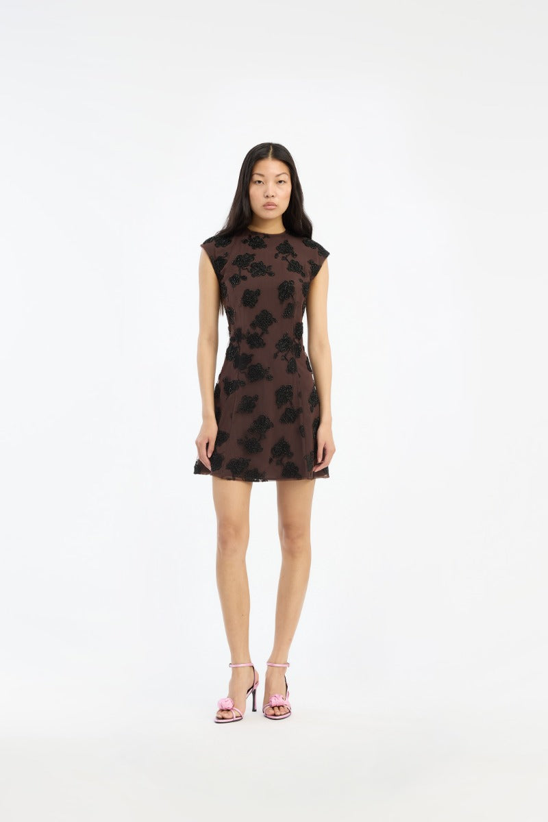 Beaded Mini Flared Vestido
