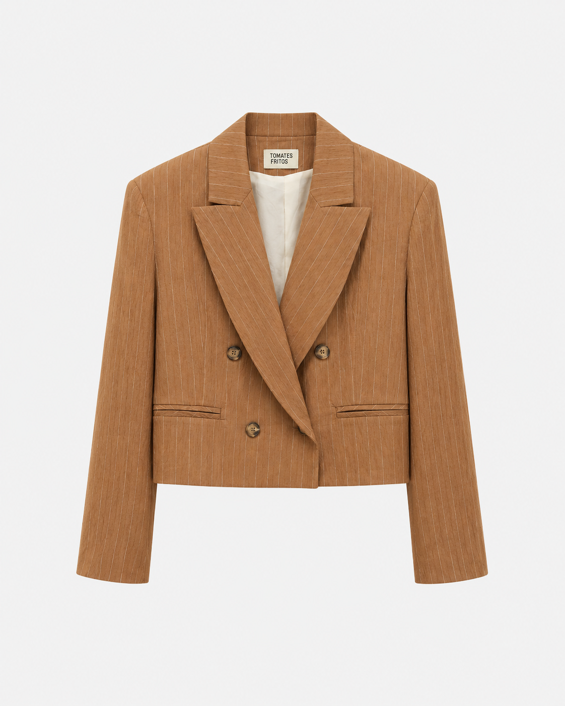 Blazer Crop Camel — Corte Corto Cuello Esmoquin Botonadura Simple | Tomates Fritos