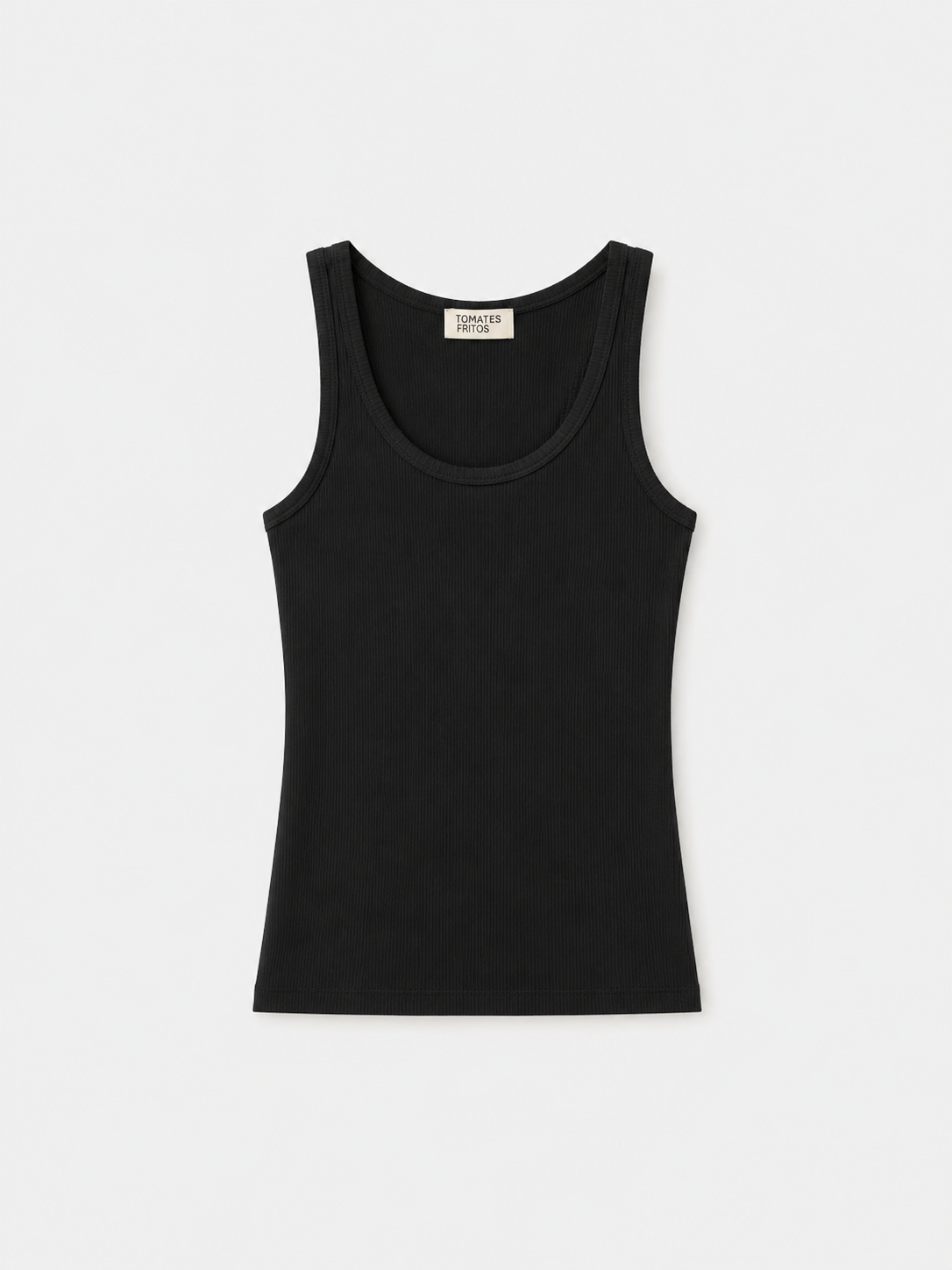Camiseta Canalé Negra — Ajustada Elástica Cuello Redondo Manga Sisa