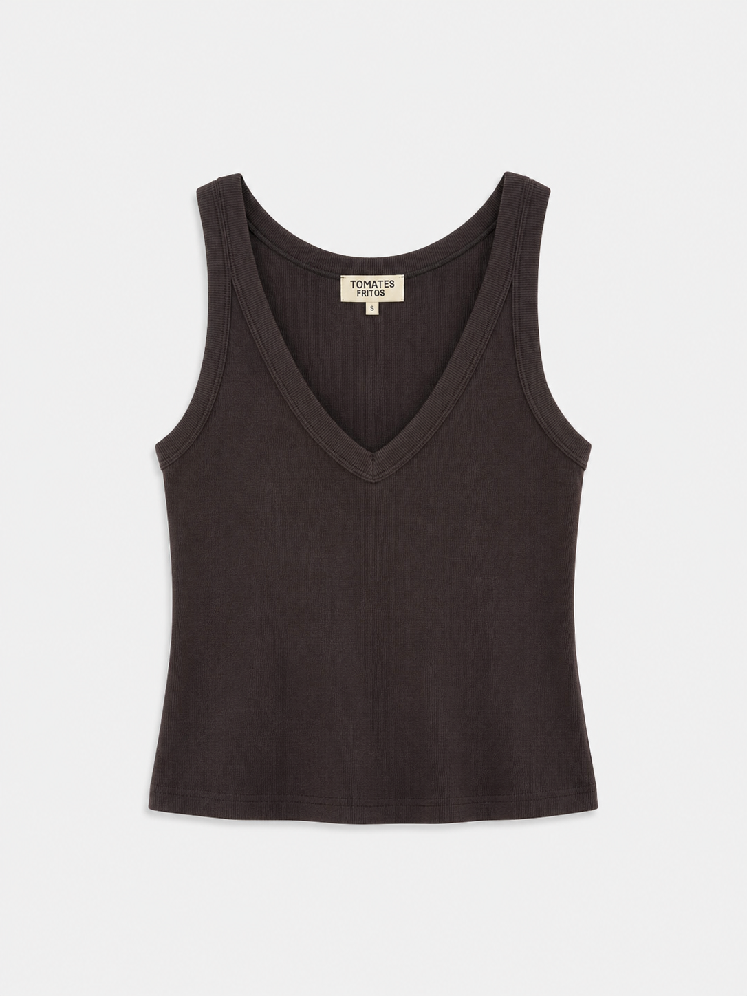 Camiseta Canalé Pico Marrón — Ajustada Elástica Manga Sisa