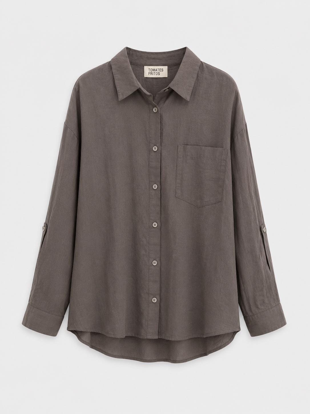 Camisa Forte Kaki — Oversize Cuello Italiano Manga Larga | Tomates Fritos