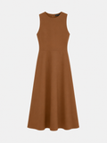 Vestido Largo Chocolate — Popelín Cuello Redondo con Abertura Lateral