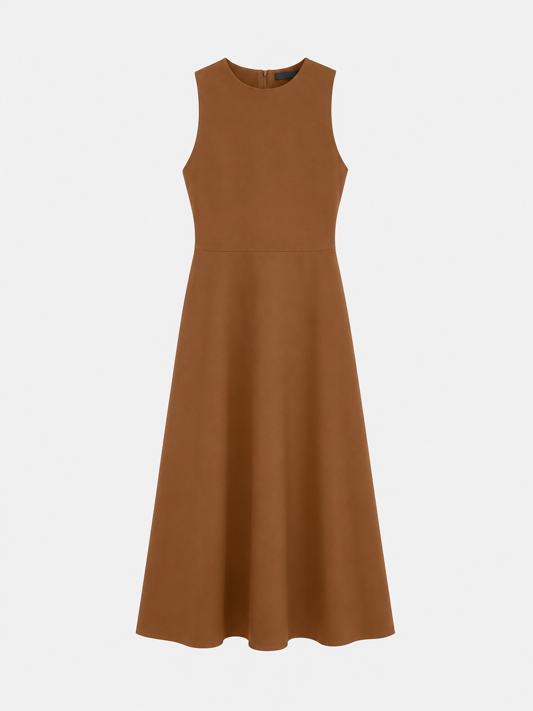 Vestido Largo Chocolate — Popelín Cuello Redondo con Abertura Lateral