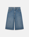 Bermuda Fico Denim — Corte Evasé Azul Delavado con 5 Bolsillos
