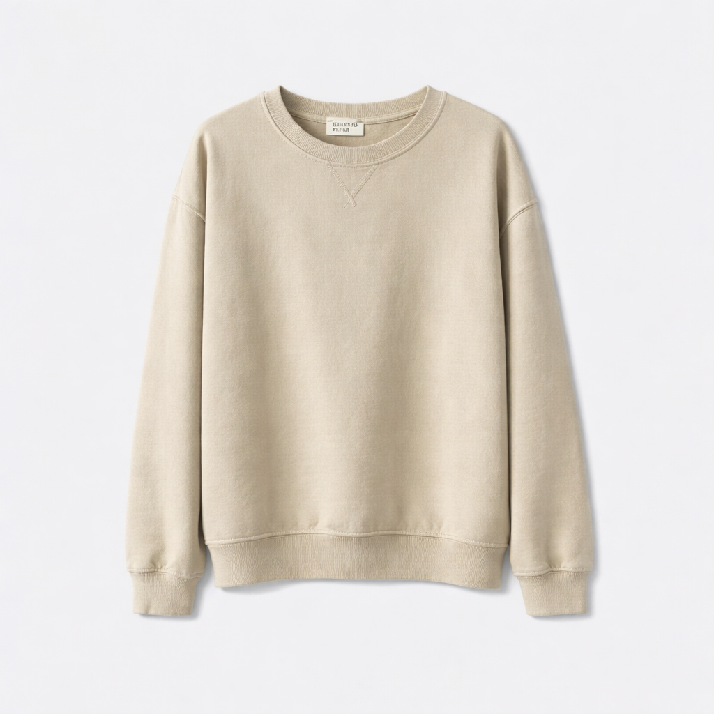 Sudadera Básica Cruda — Algodón Felpa Cuello Redondo | Tomates Fritos