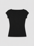 Camiseta Cuello Barco Negra — Algodón Elástico Manga Sisa Caída | Tomates Fritos