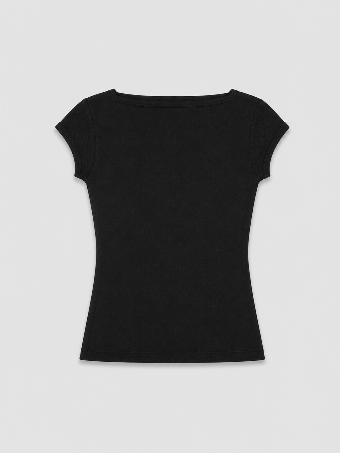 Camiseta Cuello Barco Negra — Algodón Elástico Manga Sisa Caída | Tomates Fritos