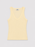 Camiseta Canalé Pico Amarilla— Ajustada Elástica Manga Sisa.