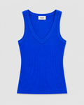 Camiseta Canalé Pico Azul— Ajustada Elástica Manga Sisa.