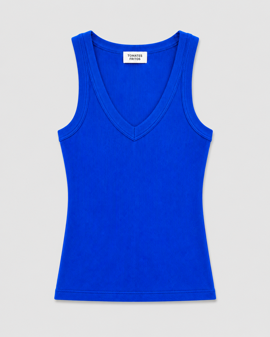 Camiseta Canalé Pico Azul— Ajustada Elástica Manga Sisa.