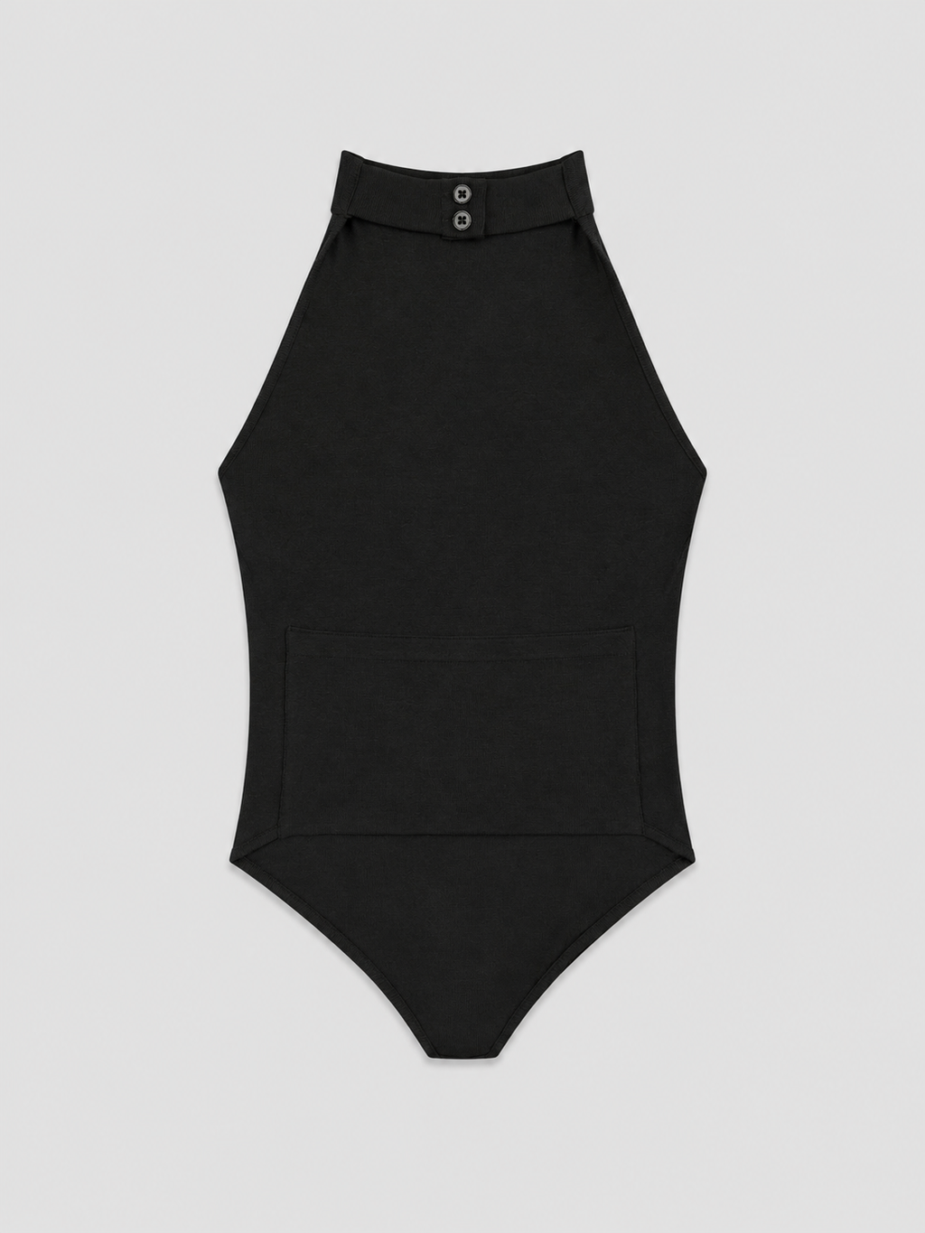 Top Halter Negro Cropped — Tejido Elástico Espalda Descubierta Botón | Tomates Fritos