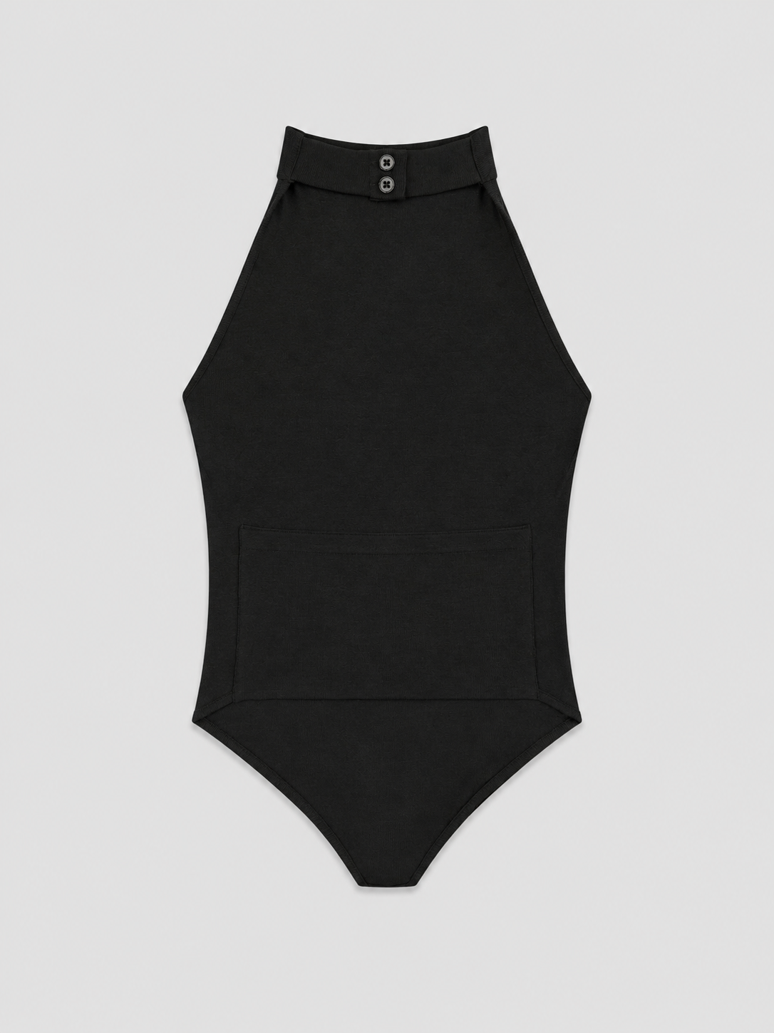 Top Halter Negro Cropped — Tejido Elástico Espalda Descubierta Botón | Tomates Fritos