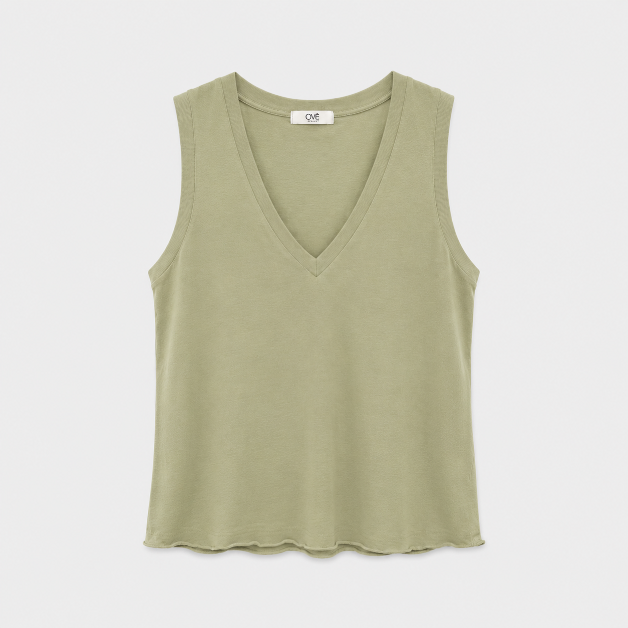Camiseta Gabriela Pico Kaki — 100% Algodón Orgánico Cuello Pico Manga Sisa | Tomates Fritos