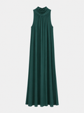 Vestido gasa halter verde.