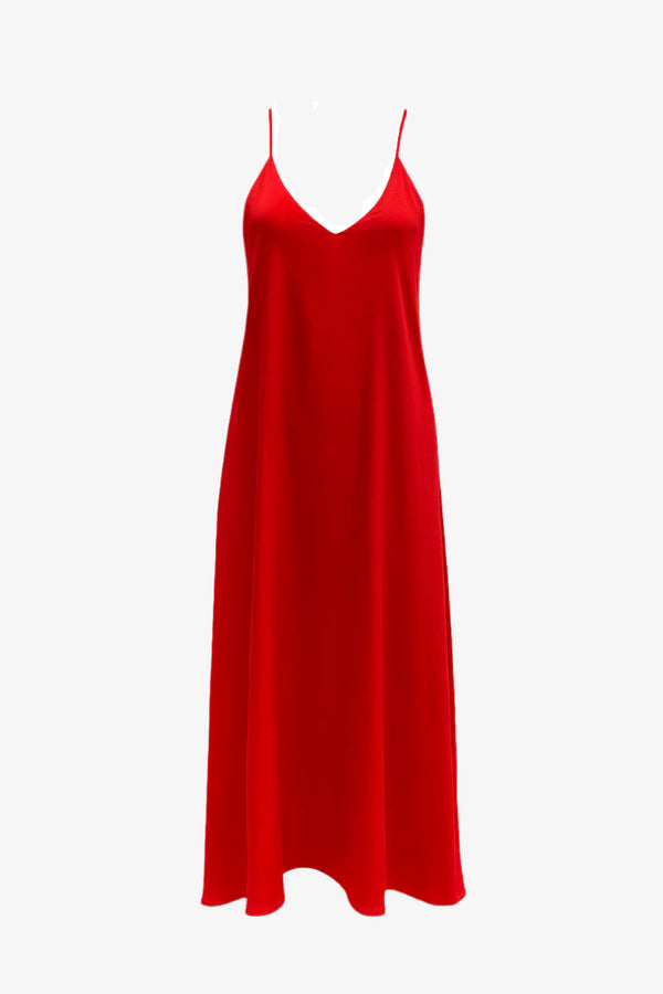 Vestido raso tirantes  rojo