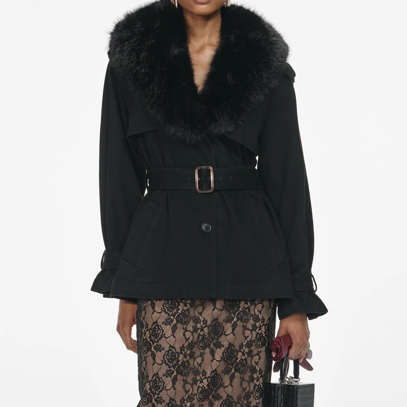 Black fur collar jacket