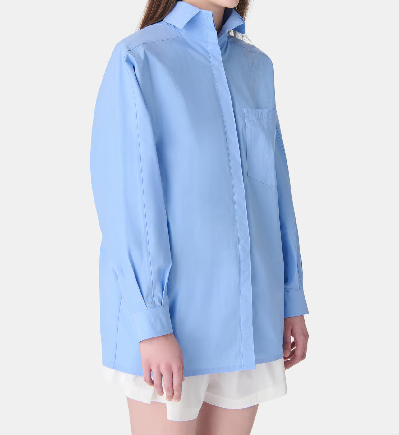 Natacha Camisa Popeline Azul — Popelín Manga Larga Cuello Camisero | IRO Paris