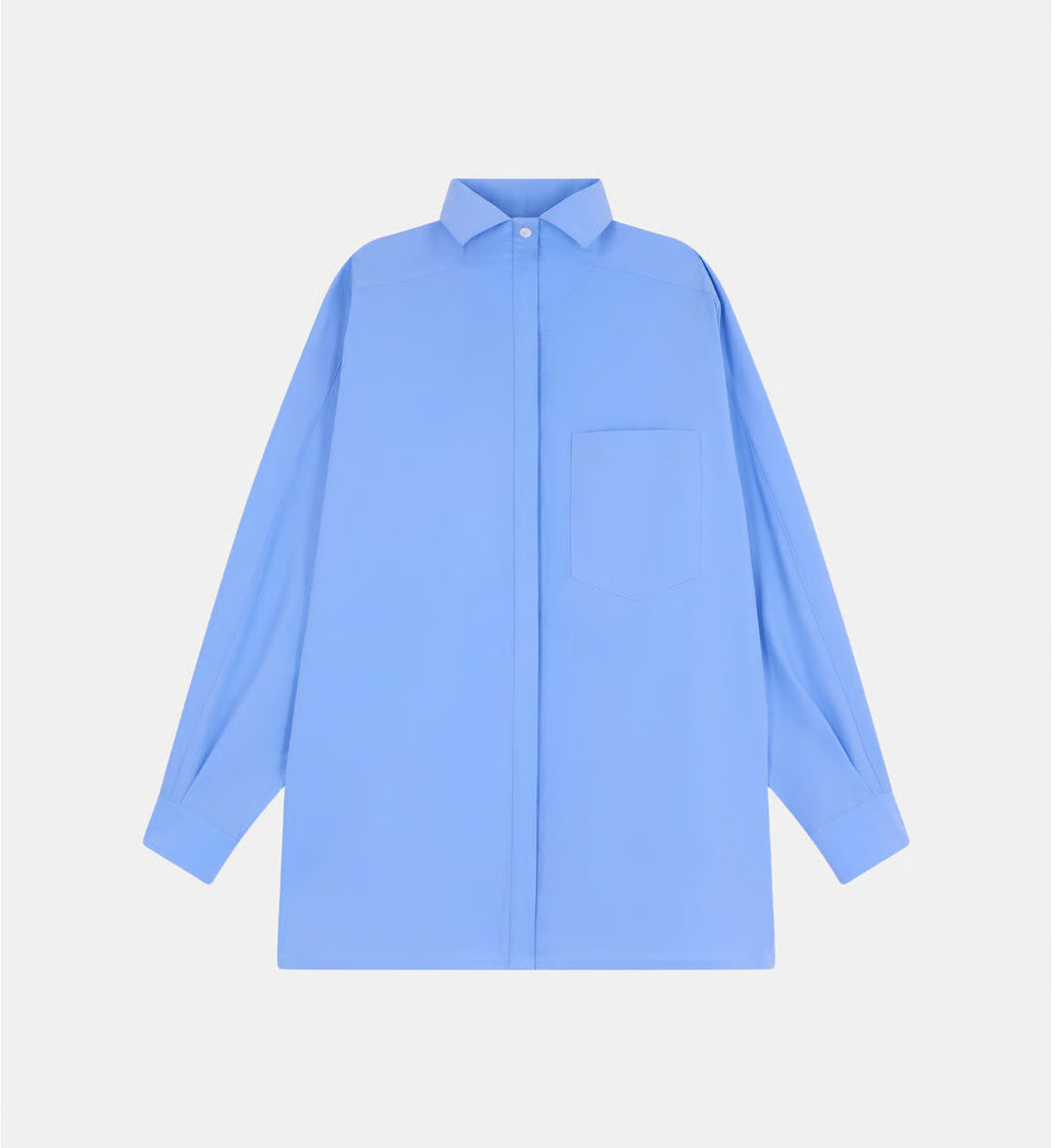 Natacha Camisa Popeline Azul — Popelín Manga Larga Cuello Camisero | IRO Paris