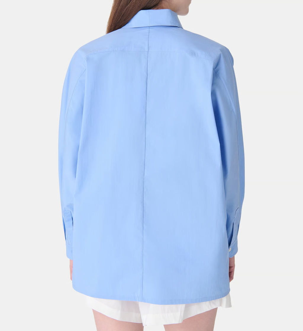 Natacha Camisa Popeline Azul — Popelín Manga Larga Cuello Camisero | IRO Paris