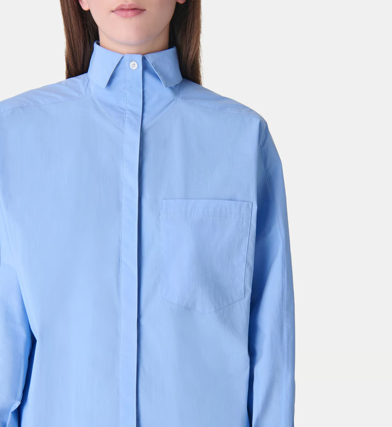 Natacha Camisa Popeline Azul — Popelín Manga Larga Cuello Camisero | IRO Paris