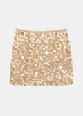 Falda Mini Paillettes Camel — Lentejuelas con Cintura Elástica