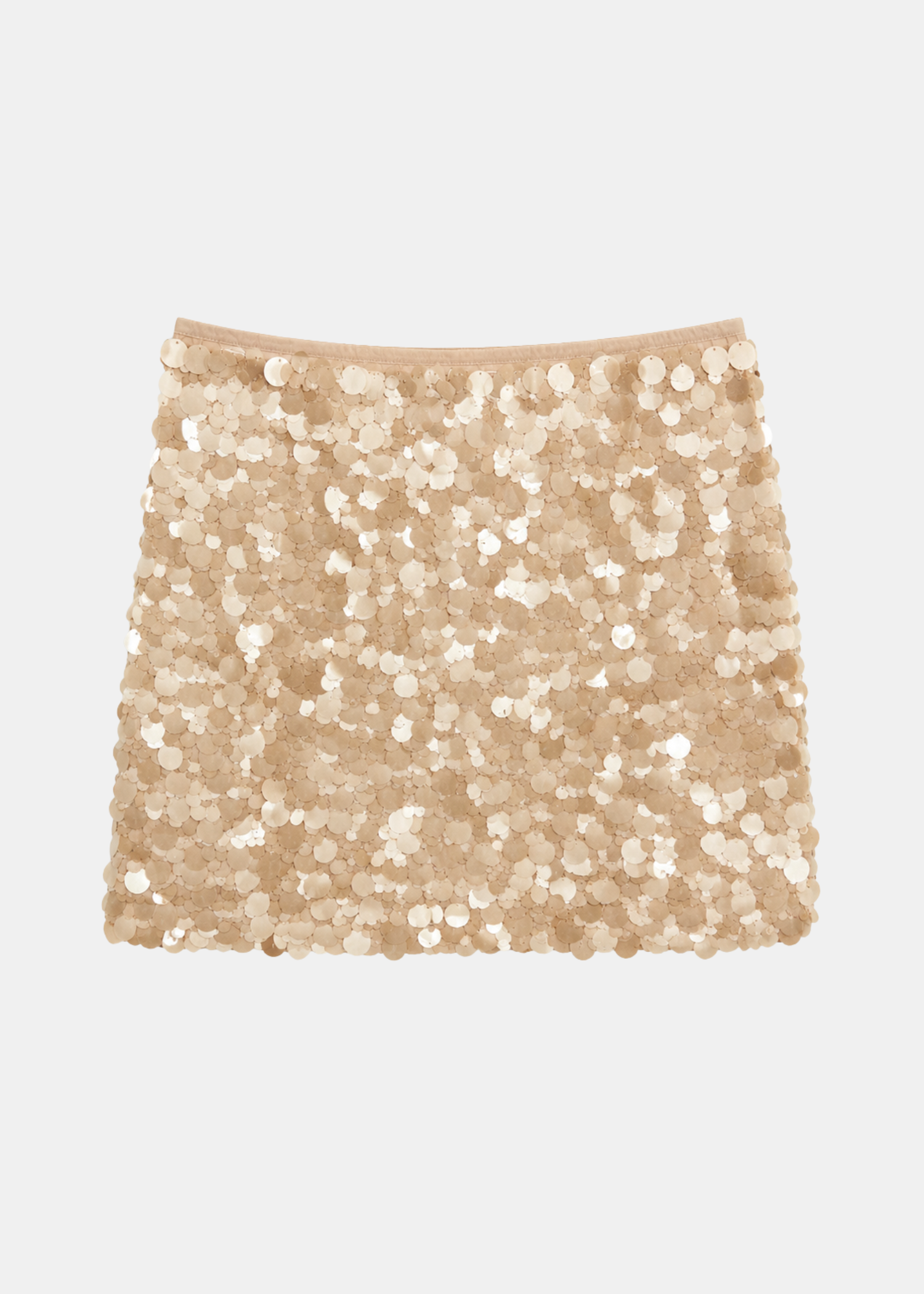 Falda Mini Paillettes Camel — Lentejuelas con Cintura Elástica