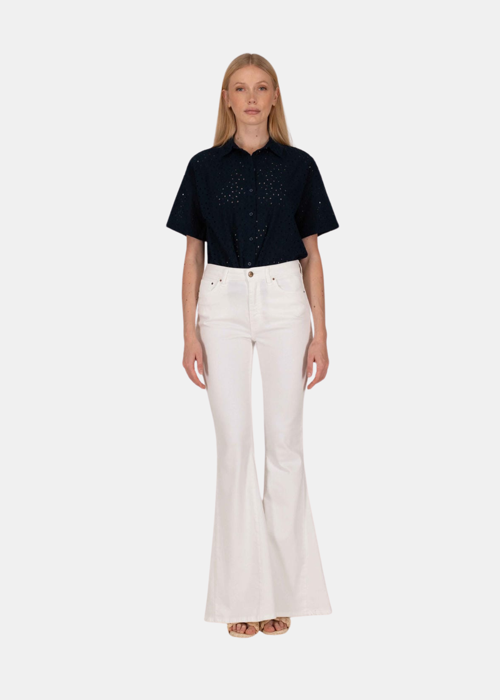 Helena Jeans Beige — Acampanado Retro Tiro Medio Algodón Elástico | Ps Don't Forget Me