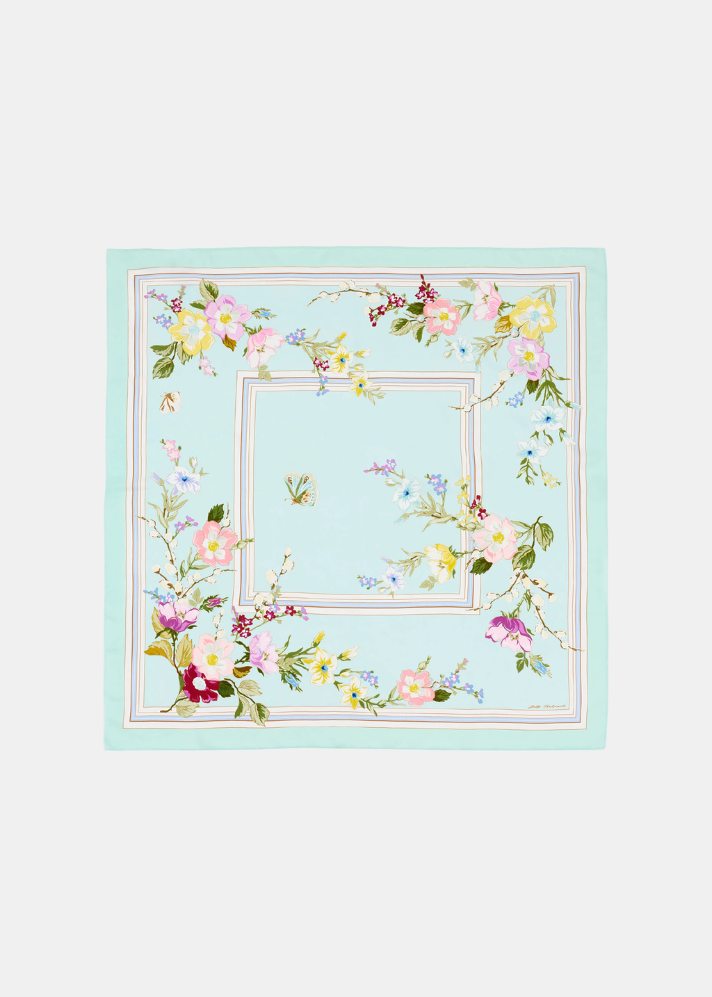 Mint Floral Pañuelo — Seda Estampado Floral Menta | Self-Portrait