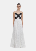 White Polka Dot Vestido — Georgette Lunares Blancos Manga Larga Midi | Self-Portrait