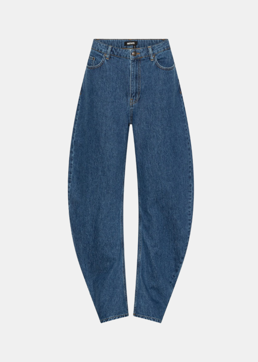 Draped barrel leg jeans.
