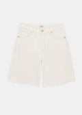 Bermuda Denim Blanco Pliegue Lateral — Tiro Alto Algodón Tendencia | Tomates Fritos