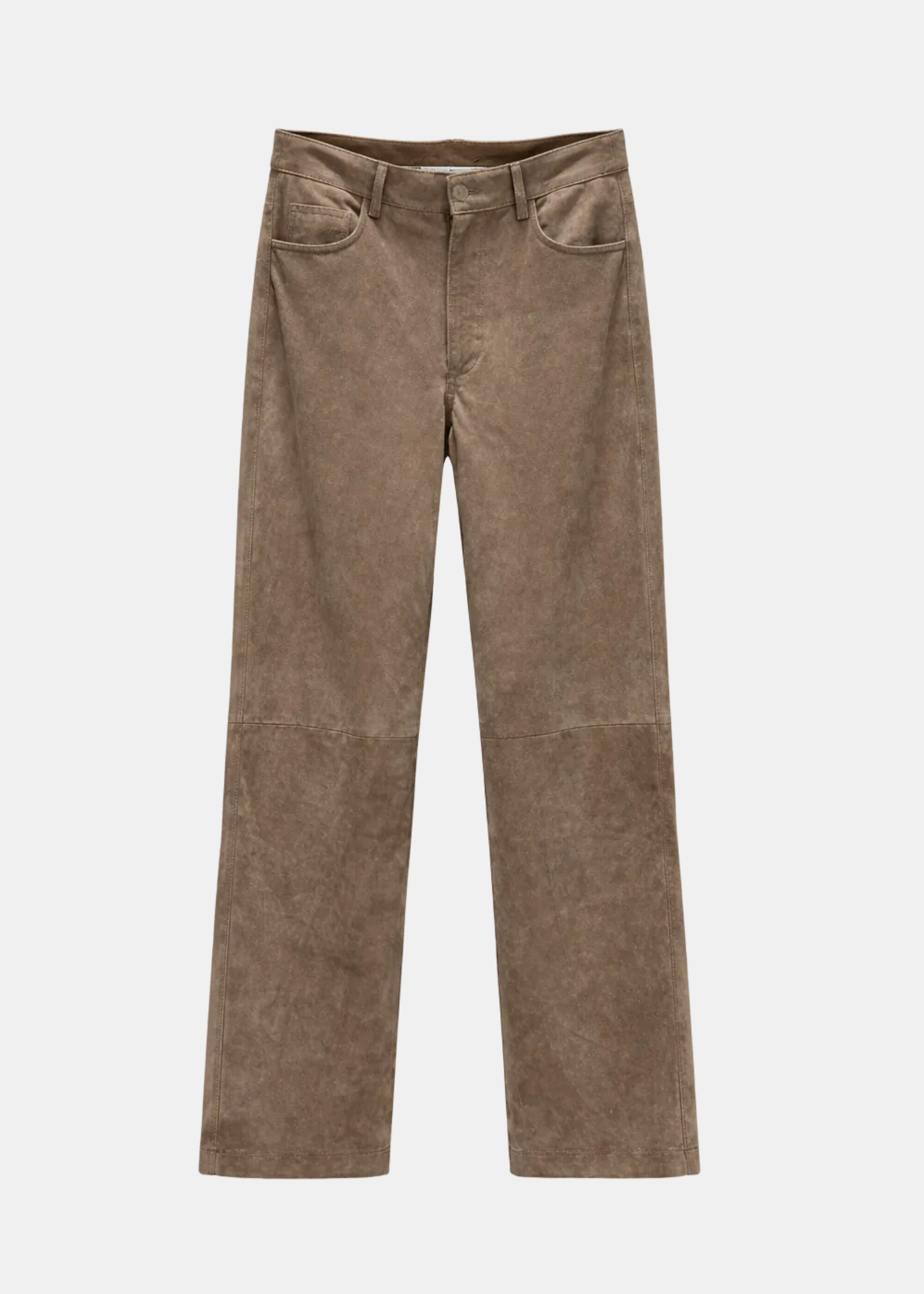 Straight Suede Pants Beige — Ante Tiro Alto Línea Recta con Trabillas | Rotate