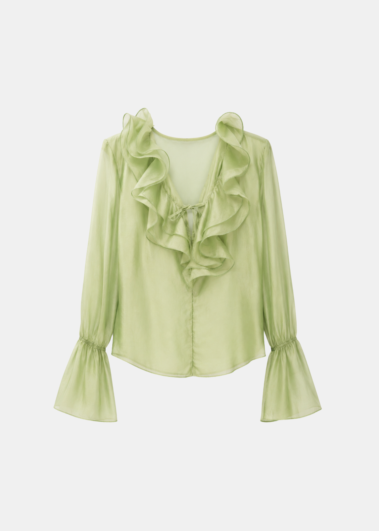Blusa Organza Verde — Organza Transparente Manga Larga Cuello Redondo | Tomates Fritos